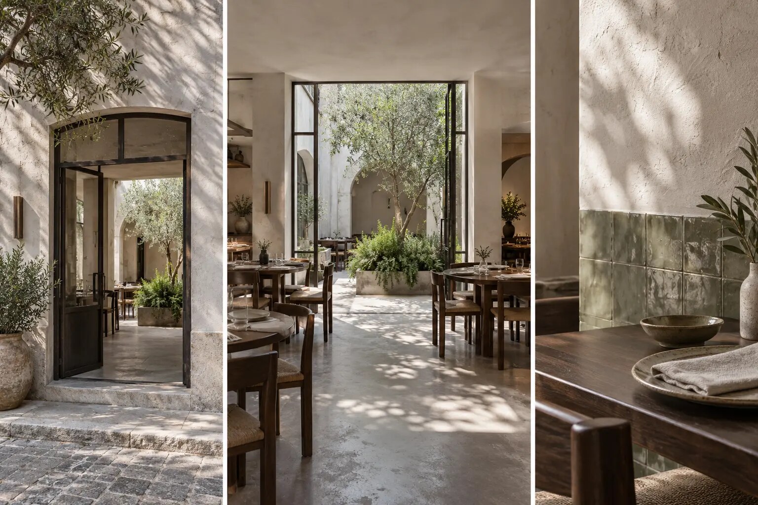 Studio concept di un ristorante attorno a una corte verde