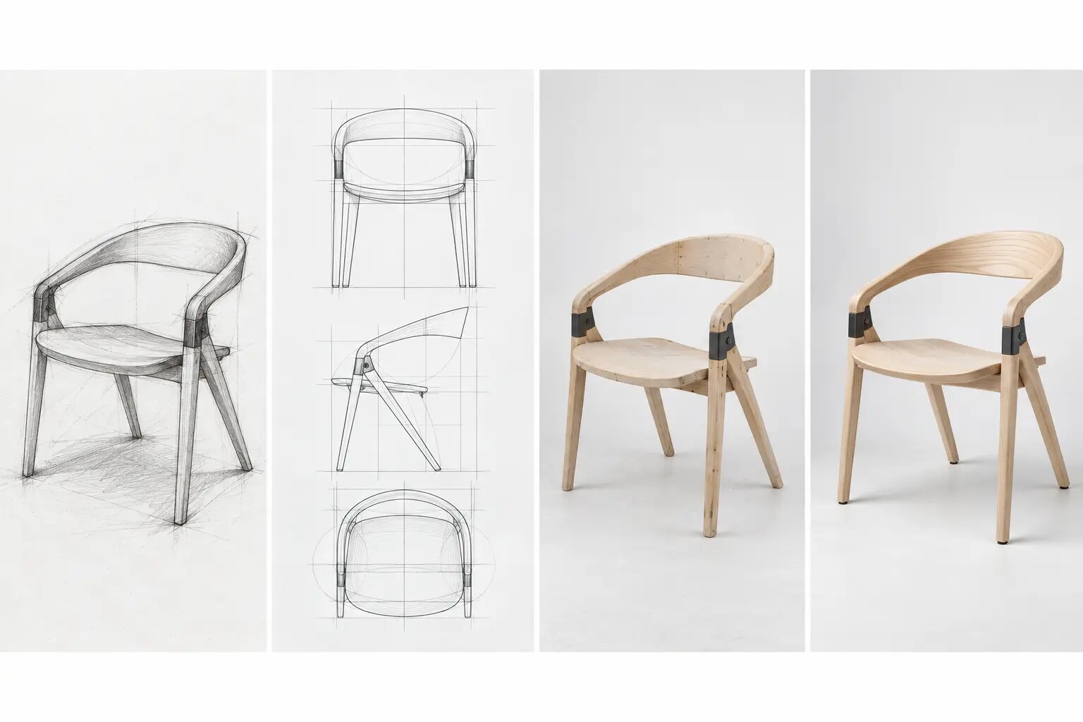 Processo di design della Sedia Nodo dallo schizzo al prototipo e prodotto finale