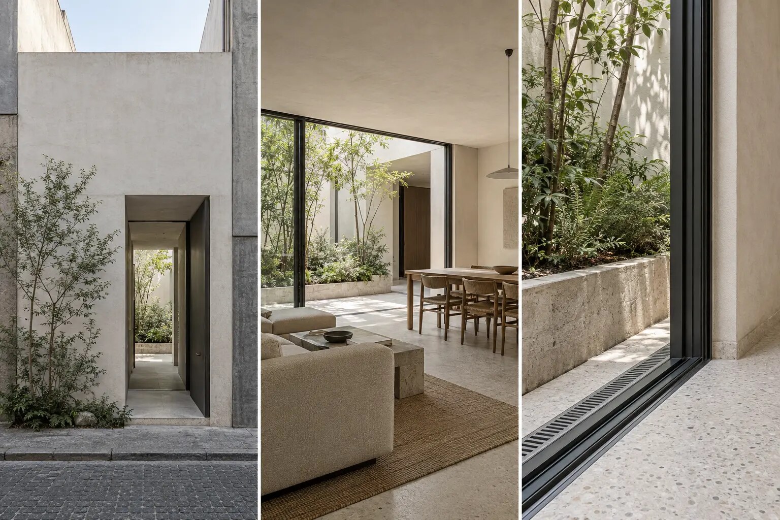 Studio concept di un appartamento urbano organizzato attorno a un patio verde